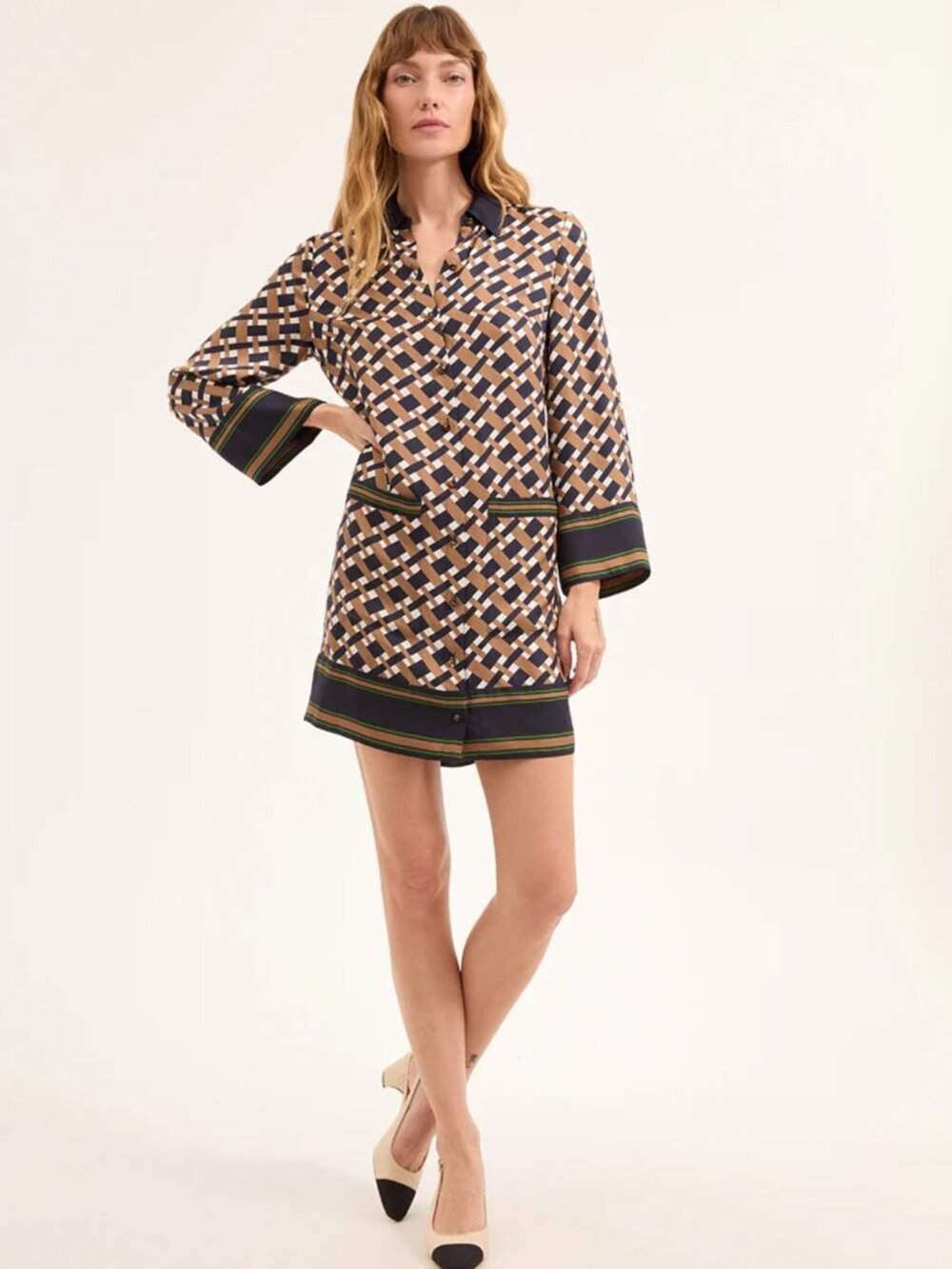 Veronica Beard Sumatra Silk Viscose Mini Shirt Dress Blue Brown Boho Size 4